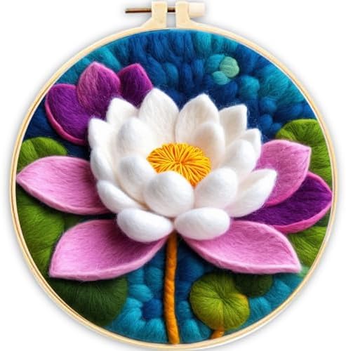 CaptainCrafts Needle Felting Kit, Wool Felt Supplies, Embroidery Hoops, Wool Painting Tools Needle Felting Starter Kit for DIY Decoration (Lotus Flower) by CaptainCrafts