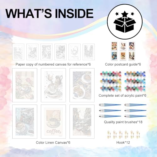 Yezavesu 6 Pack Paint by Numbers Kit for Adults Beginner Coffee, 8x12 Inch - Image 4