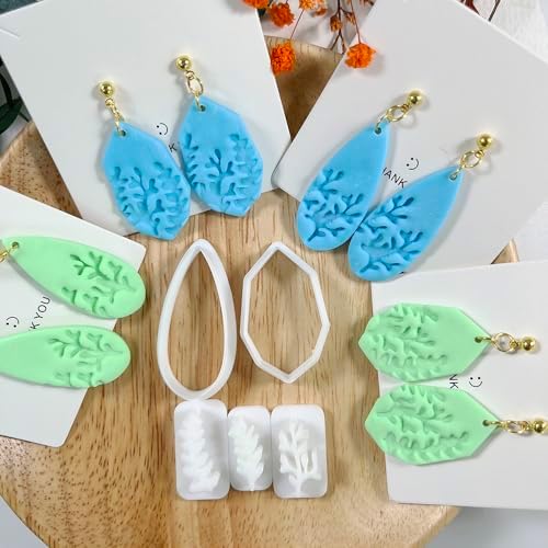 Xaekicr 5pcs Leaf Texture Polymer Clay Cutters – Clay Cutters for Earrings, Geometric Teardrop Shape Clay Tools, Clay Molds for Polymer Clay Jewelry DIY - Image 2