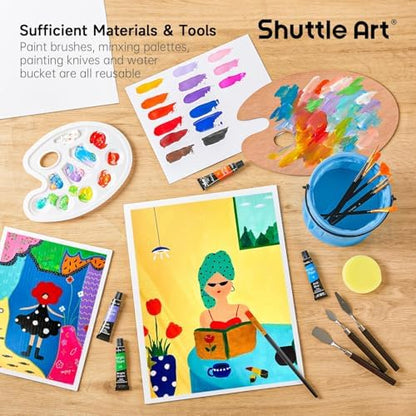 66 Pack Acrylic Paint Set, Shuttle Art Acrylic Painting Set with 30 Colors Acrylic Paint, Wooden Easel, Painting Canvas, Paint Brushes, Palettes, Art Painting Supplies for Kids Adults Beginner Artists - Image 5