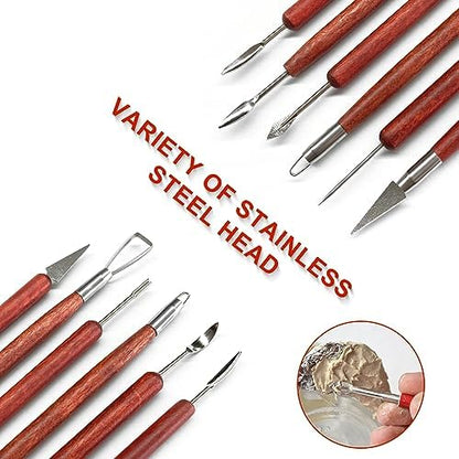 Clay Sculpting Tools, 6 PCS Double-Ended Stainless Steel Polymer Clay Tools, Wooden Handle Pottery Tools for Embossing, Carving Tools and Supplies - Image 2