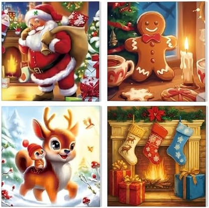 GHHKUD 4 Pack Framed Paint by Numbers Winter for Adults Beginners, DIY Christmas Holiday Paint by Numbers, Art on Canvas Gifts Home Wall Decor 8x8in by GHHKUD