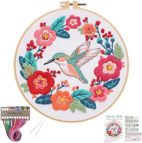 Louise Maelys Hummingbird Flower Embroidery Kit for Beginners Gift by LouiseMaelys