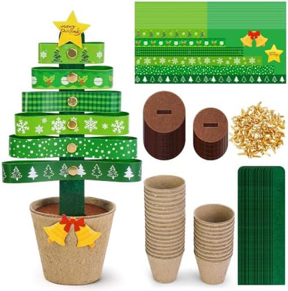 48 Sets Christmas Tree Pot Craft Kit, Standing Paper Xmas Tree DIY Bulk by Unknown