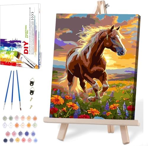 MIRCVSH Horse Paint by Numbers Kit for Adults, Framed Animals Paint by Number Kit on Canvas with Wooden Easel for Home Wall Decor, 12x16 Inch by MIRCVSH