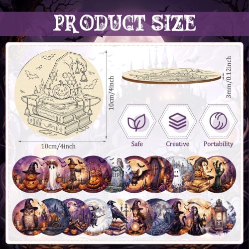 Reallnaive 77 Pcs Wooden Coasters Paint Kit, Halloween - Image 2