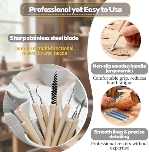 Pottery Clay Sculpting Tools Kit: 39Pcs Foam Clay for Stippling Carving Shaping Molding with Storage Bag - Air Dry Clay for Professional Polymer Artists Even Beginners - Image 3