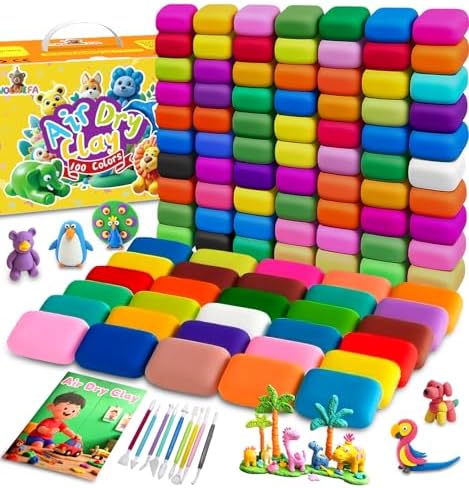 Air Dry Clay 100 Colors Foam Clay Non-Sticky Soft Air Dry Foam Clay, Moldable Super Light Clay with Sculpting Tools, Guide, Perfect for Arts, Crafts by WOLWEFA