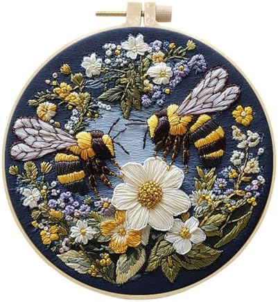 Huacan Embroidery Kit for Beginners Adults Includes Stamped Bees Pattern, Hoop, Color Threads,Tools,Easy to Follow Instruction by Home