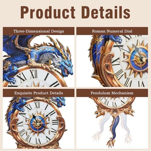 KAAYEE 3D Puzzles for Adults Blue Dragon Clock DIY Wooden Puzzle Craft - Image 2