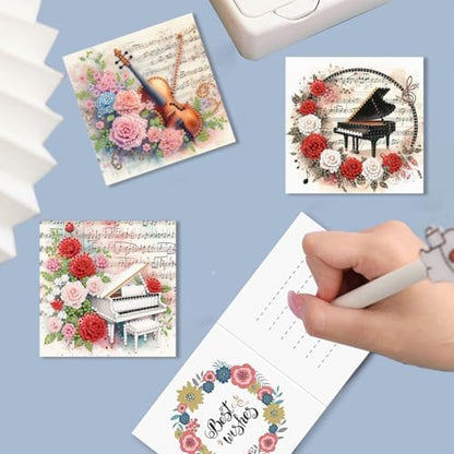 6 Pack 5D DIY Diamond Painting Musical Instrument Flowers Greeting Card Kit, Diamond Art Christmas Birthday Holiday Greeting Card, Art Crafts Kit Creative with Envelope - Image 4
