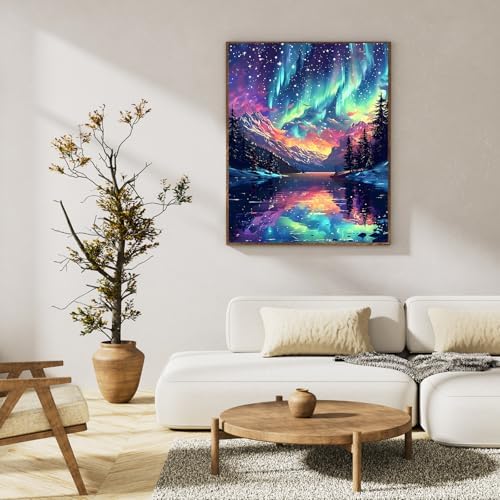 Paint by Numbers Kit for Adults, Aurora Borealis & Mountain, 16x20 Inch - Image 3