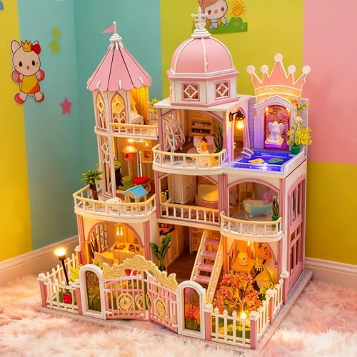 DIY Book Nook Kit with LED Light, Miniature Dollhouse, 3D Wooden Puzzle, Bookshelf Insert Decor Craft Gift (750 PCs Windsor Castle) - Image 4
