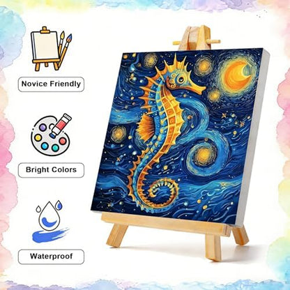 TBAIRO Starry Night Framed Paint by Numbers Kit for Adults Beginner Seahorse DIY Painting Kits for Kids Ages 8-12 Animals Easy Adult Paint by Number Kits on Canvas for Wall Art Decor 8x8 Inch - Image 2