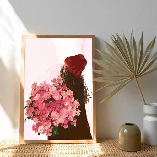 Framed Paint by Numbers Kit for Adults Beginner & Kids Ages 8-12, Girl Flowers Paint by Numbers with frame, without Easel, DIY Acrylic Number Painting for Adults for Home Decor Gift 8 x 12 Inch - Image 7