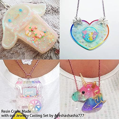 FUNSHOWCASE UV Resin Jewelry Making Supplies 158-kit 54W LED UV Lamp, Clear Ultraviolet Resin Hard Type, Fluorescent Dye, Liquid Ballpoint Pen, Holographic Chunky Glitter, Charms, Open Bezel - Image 6