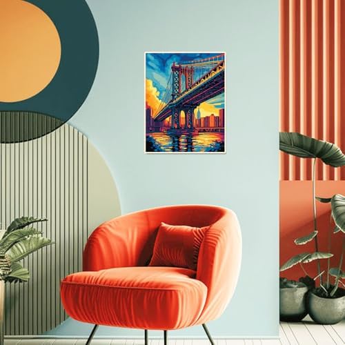Manhattan Bridge Paint by Numbers Kit for Adults Beginner Sunset Oil Painting Kit Adult Paint by Number Kits on Canvas DIY Painting for Beginners Art by Numbers for Gifts Home Wall Decor 16x20 Inch﻿ - Image 3