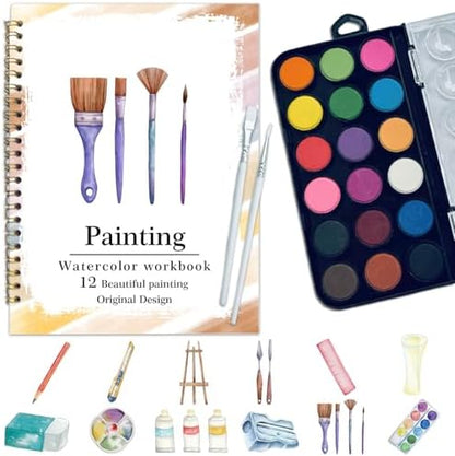 Watercolor Workbook, Water Coloring Book, 12 Different Patterns of Original DIY Designs, 18 Colors Watercolor Set, Beginner-Friendly Watercolor Workbooks (Painting), Perfect Gifts for Adults by Unknown