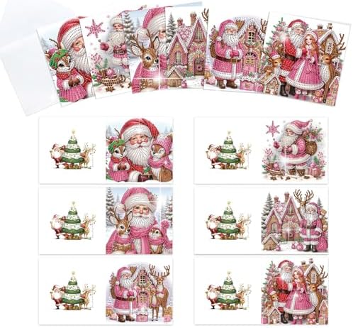 MVVMTOP 6pcs Christmas Diamond Painting Greeting Card with envelopes, DIY Santa Claus Diamond Art Greeting Card for Blessing and Wish Special Shaped Arts Crafts for Birthday Thanksgiving Day by MVVMTOP