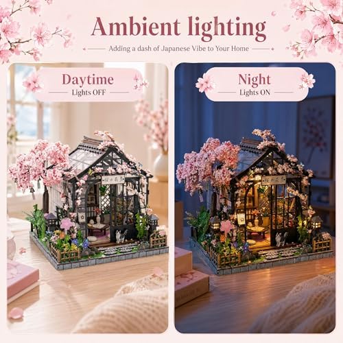 DIY Japanese Miniature House Kit with LED Lights - Sakura Greenhouse - Image 4