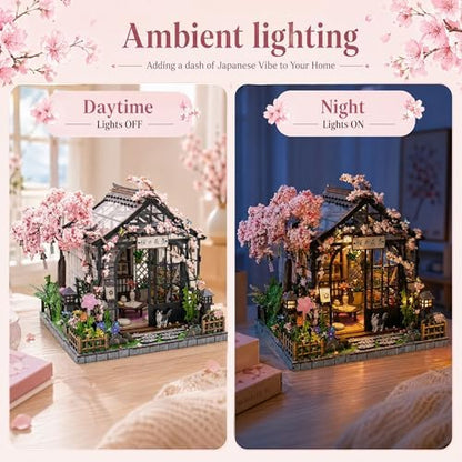 DIY Japanese Miniature House Kit with LED Lights - Sakura Greenhouse - Image 4