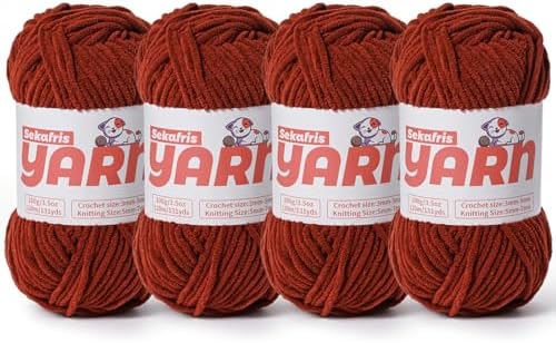 4 Pack Plush Chunky Chenille Yarn for Crocheting, Soft Fluffy Velvet Yarn for Crocheting Amigurumi, Fuzzy Baby Blanket Knitting 400g/524yds Bulky(4 Coffee) by Sekafris