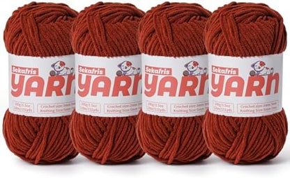 4 Pack Plush Chunky Chenille Yarn for Crocheting, Soft Fluffy Velvet Yarn for Crocheting Amigurumi, Fuzzy Baby Blanket Knitting 400g/524yds Bulky(4 Coffee) by Sekafris