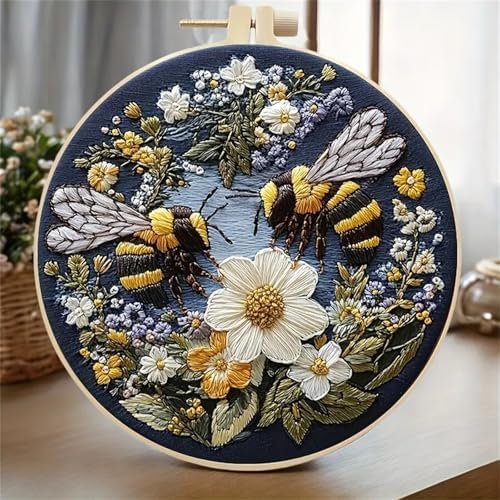 Huacan Embroidery Kit for Beginners Adults Includes Stamped Bees Pattern, Hoop, Color Threads,Tools,Easy to Follow Instruction - Image 2