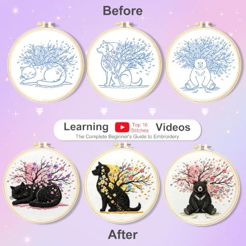 Huacan Embroidery Kit for Adults Beginners with 3 Hoops & Gift Box - Image 3