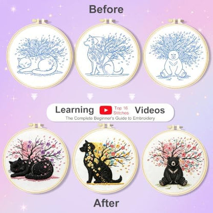 Huacan Embroidery Kit for Adults Beginners with 3 Hoops & Gift Box - Image 3