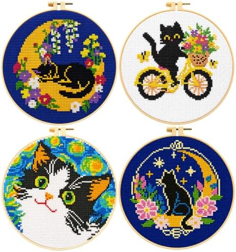 Zhenqing 4 Pack Cat Stamped Cross Stitch Kit for Beginners by ZhenqingHomeFlagship
