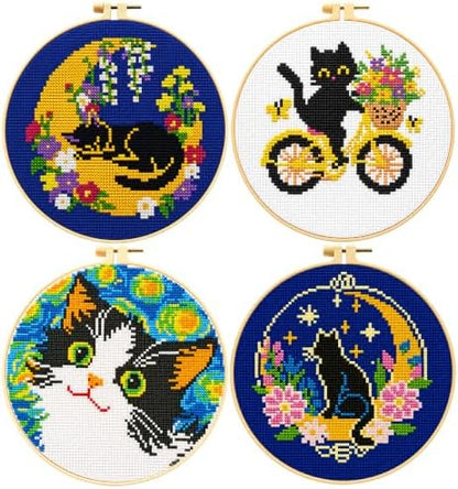 Zhenqing 4 Pack Cat Stamped Cross Stitch Kit for Beginners by ZhenqingHomeFlagship