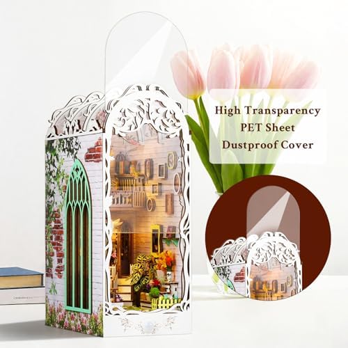 Book Nook Kit Gardenhouse DIY 3D Puzzle Wooden Dollhouse with LED Lights - Image 5
