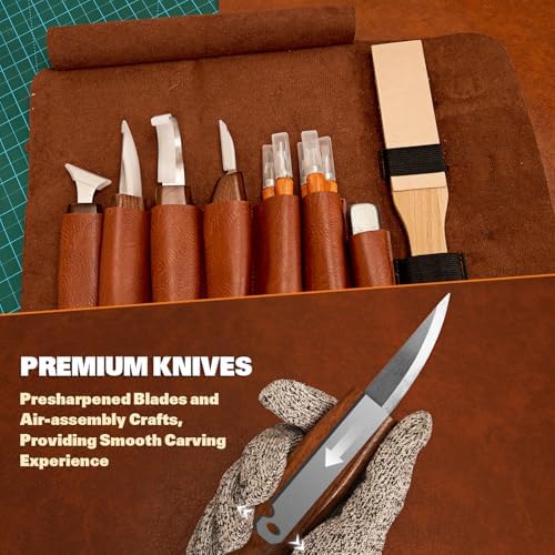 Wood Carving Kit, 32Pcs Wood Carving Tools with Storage Bag, Wood Whittling Knife Kit with 4pcs Templates & 11pcs Wood Carving Knives for Wood DIY Beginners - Image 5