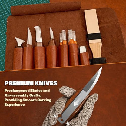 Wood Carving Kit, 32Pcs Wood Carving Tools with Storage Bag, Wood Whittling Knife Kit with 4pcs Templates & 11pcs Wood Carving Knives for Wood DIY Beginners - Image 5