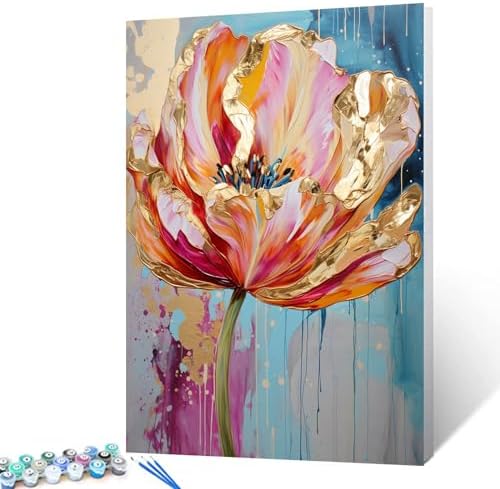 Aihonmin Beautiful Floral Paint by Number for Adult and Kids Beginner,Pink Petal Canvas Oil Painting Kit Digital Painting,Vintage Watercolor Living Room Decoration,(Without Frame by Aihonmin