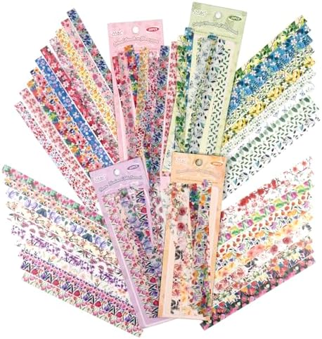 80 Pcs Vintage Botanical PET Flower Stickers Pack, Long Strip Transparent Floral & Green Leaf Borders for Scrapbooking, Aesthetic Nature Journaling Supplies for Card Making, DIY Crafts, Planner by DecorateYourWorld