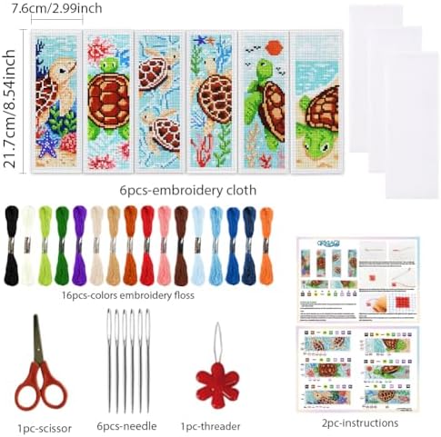 ORIGACH 6 Set Turtles Cross Stitch Bookmark Kit for Beginner - Image 2