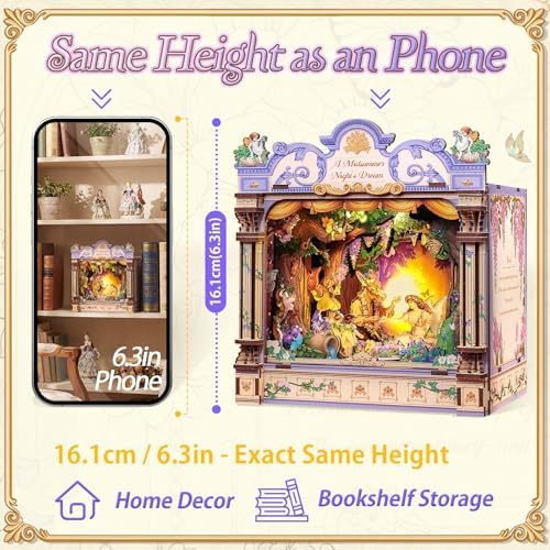 CUTEBEE DIY Miniature House Kit, 3D Wooden Puzzle for Adults, Book Nook Shelf Insert, Shakespeare Literary Gift, Enchanted Forest Miniature Theater Desktop Decor (A Midsummer Night's Dream) - Image 4