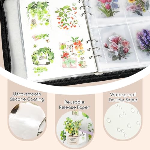 5-in-1 Sticker Organizer Book Reusable A5 Storage Binder with 220 Pockets,10 Release Papers, Zipper Album Sticker Collecting Display Keeper (Black) - Image 6