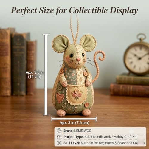 Lemeiwoo Patchwork Mouse DIY Kit, Handmade Sewing Craft Kit for Adults, Vintage Cottagecore Animal Quilting Project, Complete Fabric Mouse Making Set for Beginners, Hobbyists & Craft Lovers Gift (C) - Image 2