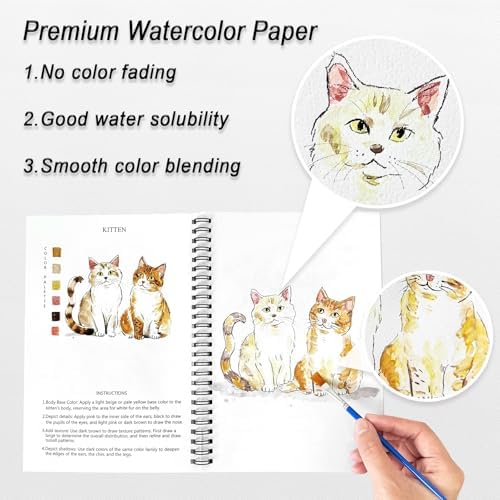 Watercolor Workbooks Animals, 15 Beautiful Paintings for Water Color Book Adult, Watercolor Coloring Book for Beginners, Watercolor Workbook for Adults Teens (Without Palette, Animals) - Image 4