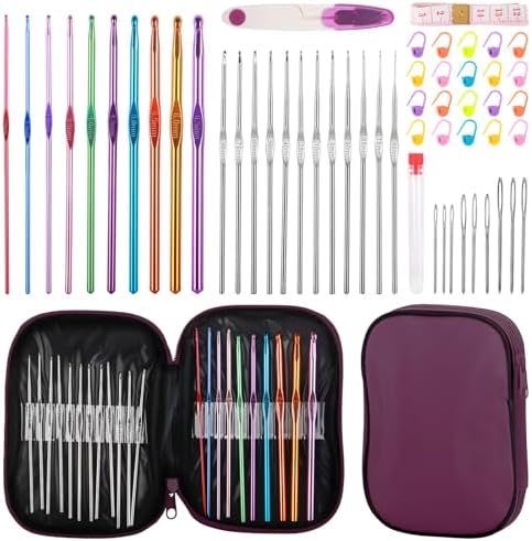 MECHEER Crochet Kits 54 Pack, Crochet Hook Set Knitting Kit for Beginners, Ergonomic Crochet Hooks Kit with Storage Case, Knitting Needles, Hand Craft Crocheting Supplies for Crocheters by MECHEER