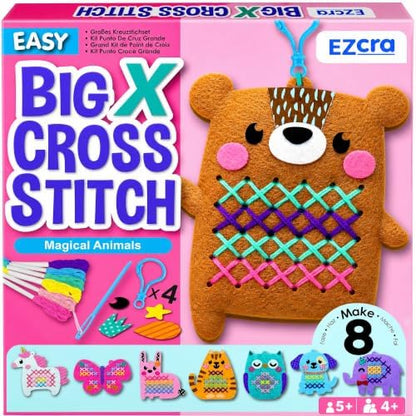 EZCRA My First Cross Stitch Kit for Kids Ages 4-8, 8 No Mess Felt Animals by EZCRA