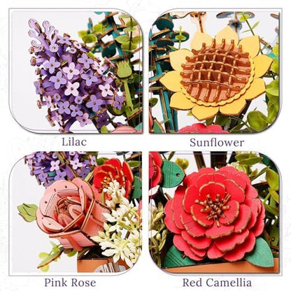 3D Wooden Flower Puzzle for Adults-Wooden Bloom Box, DIY Craft Model Kit Building Set, Botanical Decor Creative Gift for Lovers Nature Enthusiasts (658PCS) - Image 6