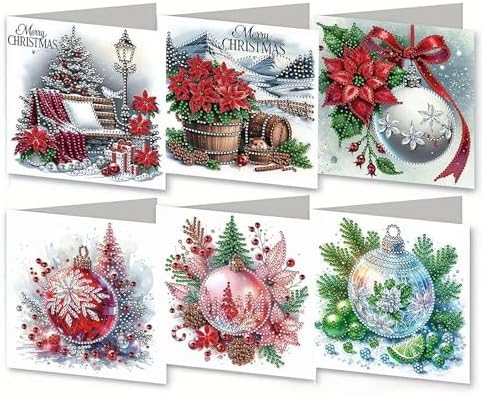 6 PCS Diamond Art Christmas Greeting Cards,5D Diamond Art Christmas Birthday Holiday Foldable Thank You Cards Blessing Greeting Card, Xmas Craft DIY Card Making Kits for Adults Gifts (Set F) by HFLWYWD
