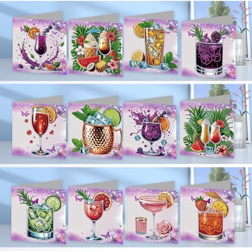 12 Pack Diamond Painting Greeting Cards Fruit Juice Theme DIY 5D Diamond Art Cards with Irregular Rhinestones Special Shaped Handmade Craft for Adults with Envelopes Gift Set - Image 2