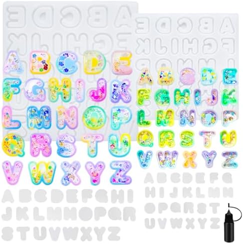 Alphabet Resin Shaker Molds Kawaii Keychain Charm Large and Small Set Pack of 107 Silicone Trays Seal Films Precision Tip Applicator Bottle Kit Bundle by FUNSHOWCASE