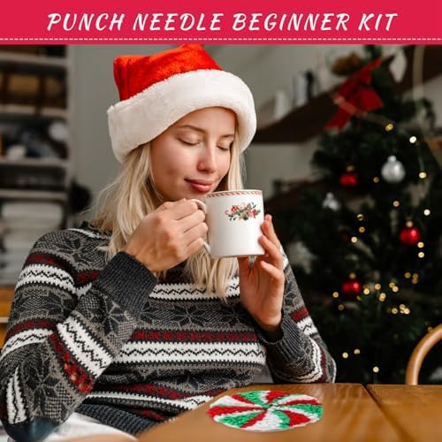 Yaomiao 6 Pcs Christmas Punch Needle Coaster Kit, Easy DIY for Beginners - Image 6