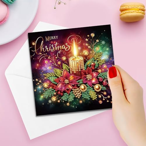 6pcs DIY Diamond Art Christmas Cards Kit with Envelopes & Tools-Diamond Dot Greeting Cards,Xmas 5D Rhinestones Painting for Adults,DIY Craft Family Friend Xmas Gifts(Christmas Flower) - Image 3